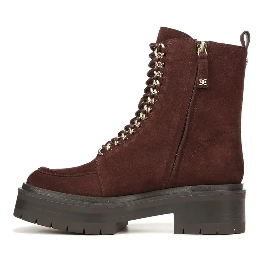 Sam Edelman Womens Lovrin Platform Combat Boots Size 8 Red Burgundy Suede NWOB